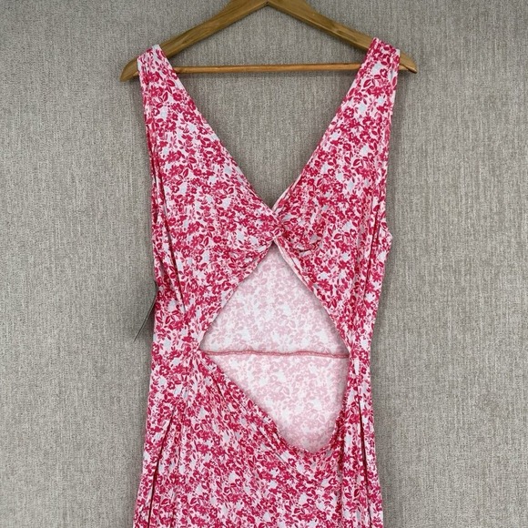 BCBG Paris Dress Womens XL Pink Floral Cutout Twist Back Sleeveless V-Neck NEW - Picture 8 of 12